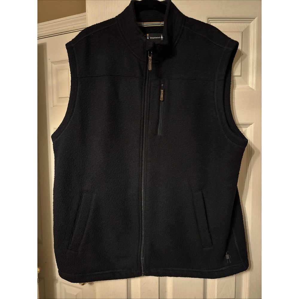 SMARTWOOL Black Men's XXL Hudson Trail Zip Fleece Vest Logo Pulls Pockets Gorp